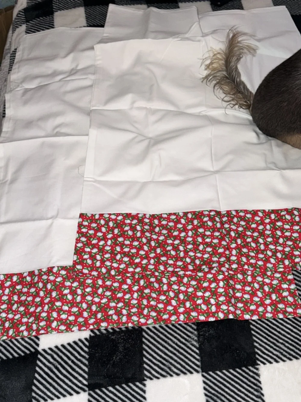 White pillow case  queen with Festive Red Trim